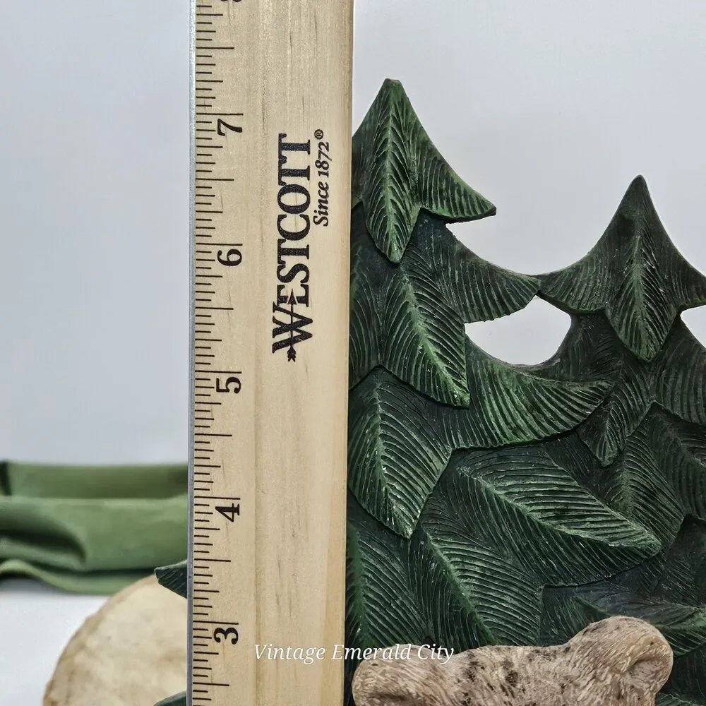 Vtg 3D Resin Brown Bear Pine Tree Towel Holder Hooks Rustic Cabin decor Set of 2